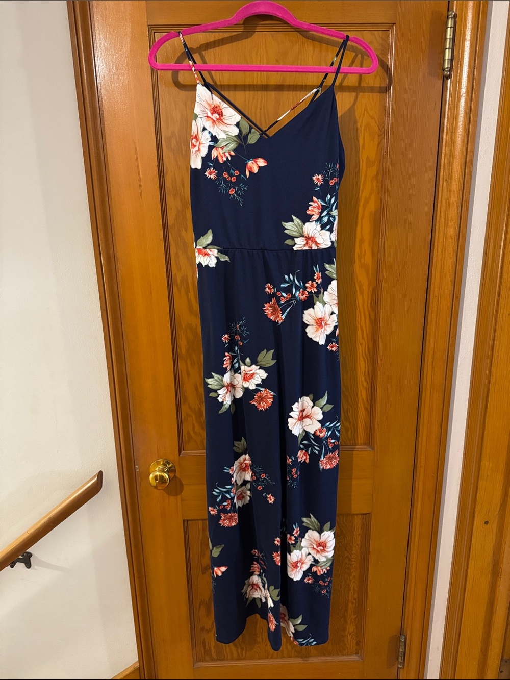 Navy Floral Maxi Dress with Spaghetti Straps